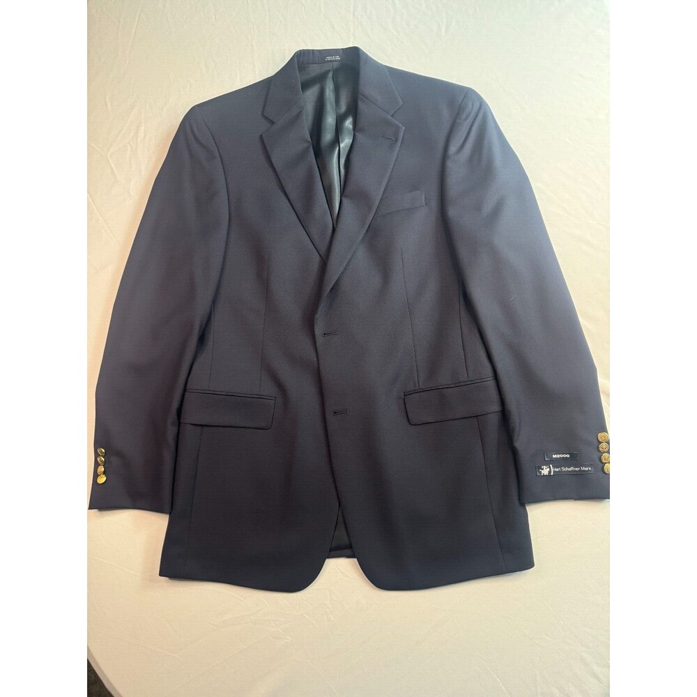 Hart Schaffner Marx Blazer Mens Size 42L 2 Button Navy Single Breasted